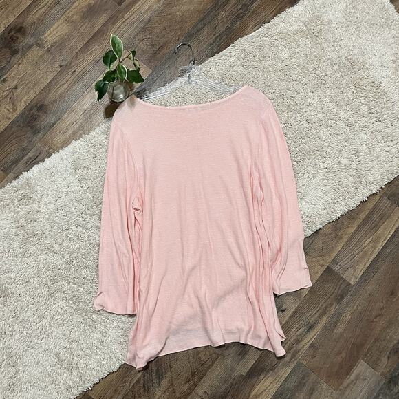 J.Jill Pearl Pink Linen 3/4 Sleeve Versatile Lagenlook Popover Leah Knit Sweater - Picture 5 of 5